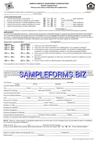 North Dakota Tenant Rental Application pdf free